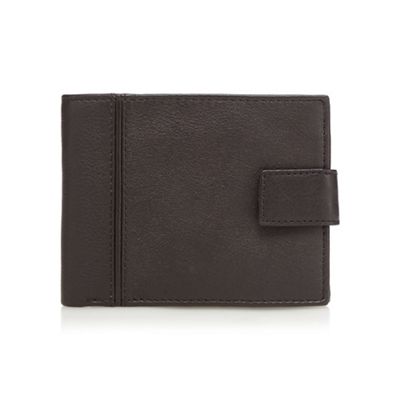 Brown cut and sew leather tab wallet in a gift box